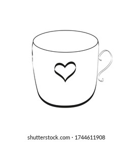 Isolated simple vector illustration Mug with heart in black and white