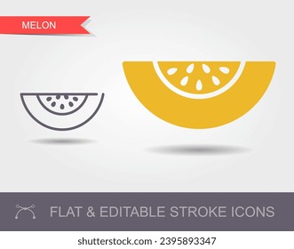 Isolated simple vector Outline icon with editable stroke. Icon melon with shadow and flat icon