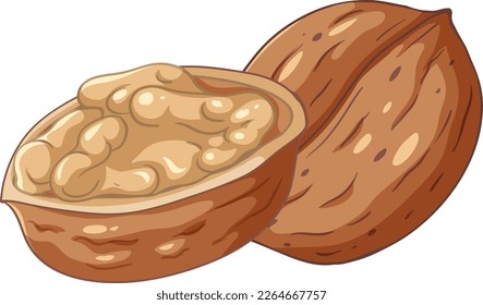 Isolated simple walnut cartoon illustration