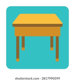 Isolated simple wooden student desk on turquoise square background for classroom and education use