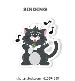 Isolated singing cat sticker on white background.