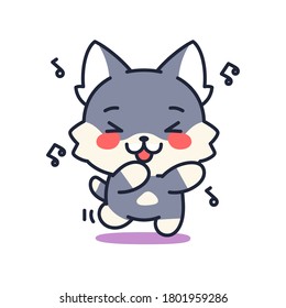 Isolated singing kitten. Cute emoji of a cat - Vector