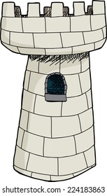 Isolated single cartoon castle tower over white