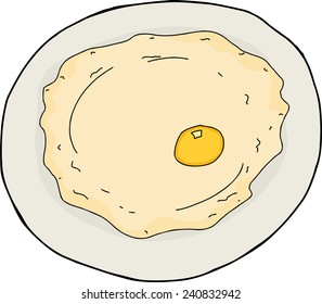 Isolated single cartoon fried egg in plate over white
