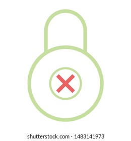 Isolated single design of a green lock. Vector design of a padlock for a cellphone, tablet or other devise. Logo representing security, allowed of denied access. Ligh-green flat icon.