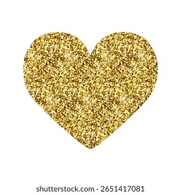 Isolado único dourado brilho shimmer coração de luxo. Brilhante romance Feliz Dia dos Namorados ícone. Adesivo de prêmio de areia dourada. Elemento de design VIP premium. Tag mágica para cartão, convite. Vetor