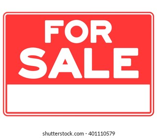 Isolated single red and white for sale sign with red border and copy space for information