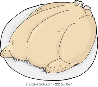 Isolated single whole cartoon turkey on tray