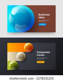 Isolated site design vector layout set. Minimalistic realistic balls corporate identity template collection.