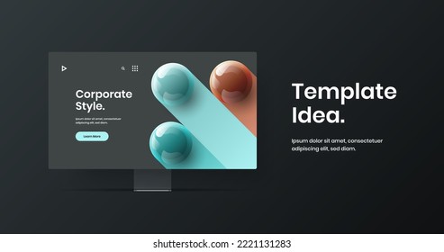 Isolated site design vector template. Amazing computer display mockup web project layout.