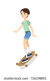 Isolated skateboarding girl. Illustration of girl with longboard.