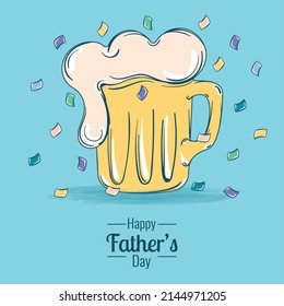 Isolated sketch of a beer with foam and party ornaments Happy father day Vector