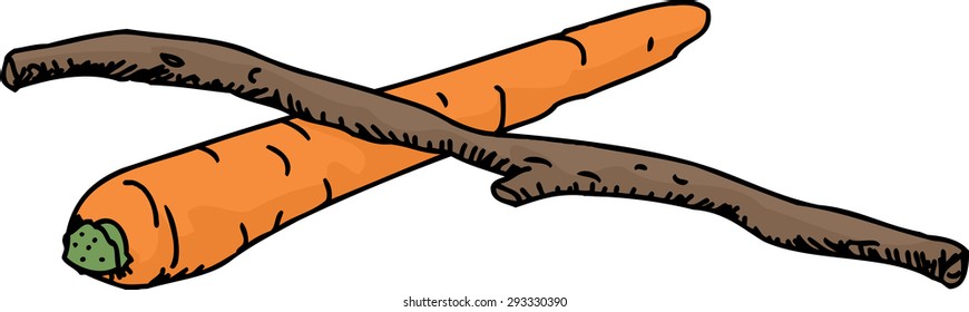 Isolated sketch of carrot and stick over white background