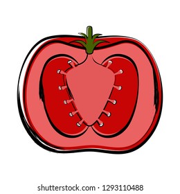 Isolated sketch of a cut tomato image. Vector illustration design