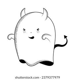 Isolated sketch of a cute halloween ghost character Vector illustration