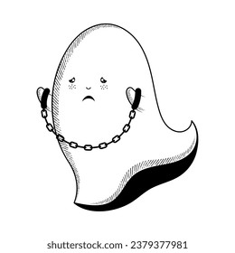Isolated sketch of a cute halloween ghost character Vector illustration