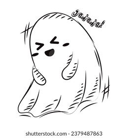 Isolated sketch of a cute halloween ghost character Vector