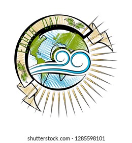Isolated sketch of an earth day label. Vector illustration design