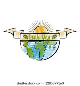 Isolated sketch of an earth day label. Vector illustration design