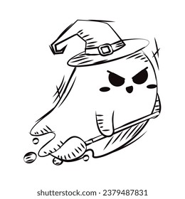 Isolated sketch of a ghost with a witch costume Vector