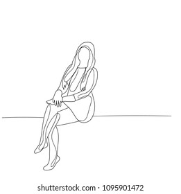 isolated, sketch girl sitting