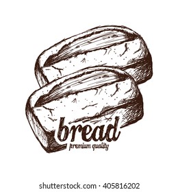 Isolated sketch of a group of breads on a white background with text