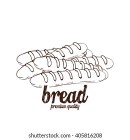 Isolated sketch of a group of breads on a white background with text