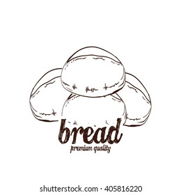 Isolated sketch of a group of breads on a white background with text