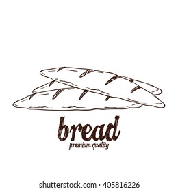 Isolated sketch of a group of breads on a white background with text