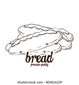Isolated sketch of a group of breads on a white background with text