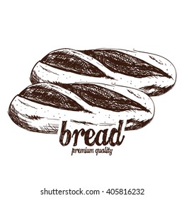 Isolated sketch of a group of breads on a white background with text