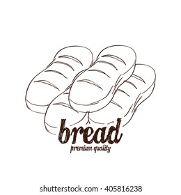 Isolated sketch of a group of breads on a white background with text