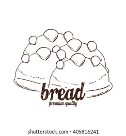 Isolated sketch of a group of breads on a white background with text