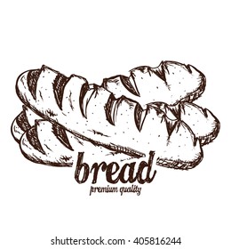 Isolated sketch of a group of breads on a white background with text