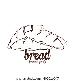 Isolated sketch of a group of breads on a white background with text