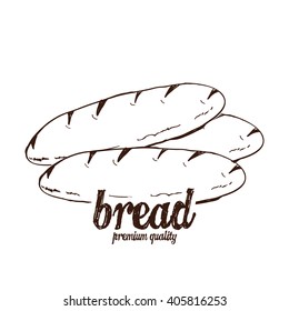 Isolated sketch of a group of breads on a white background with text