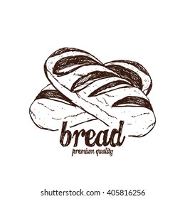 Isolated sketch of a group of breads on a white background with text