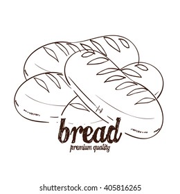Isolated sketch of a group of breads on a white background with text