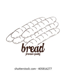 Isolated sketch of a group of breads on a white background with text