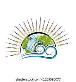 Isolated sketch of a half earth with wind. Vector illustration design