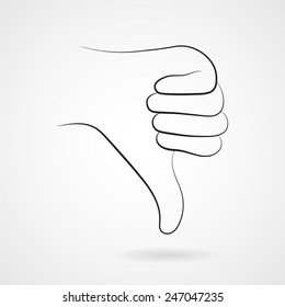 Isolated sketch of hand with thumb down. Vector icon of dislike or rejected item