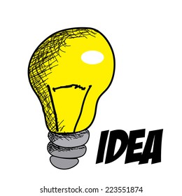 an isolated sketch of a light bulb on a white background with text