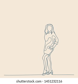 isolated, sketch with lines, girl, woman stands