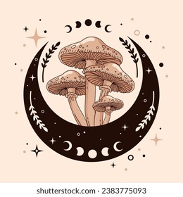 Isolated sketch of magic mushrooms Tarot style Vector