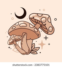 Isolated sketch of magic mushrooms Tarot style Vector