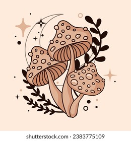 Isolated sketch of magic mushrooms Tarot style Vector