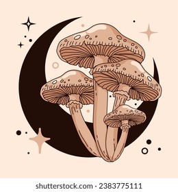 Isolated sketch of magic mushrooms Tarot style Vector