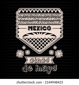 Isolated Sketch Of Mexican Pennant Vintage Cinco De Mayo Poster Vector