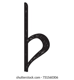 Isolated Sketch Of A Musical Note, Flat Key Signature, Vector Illustration