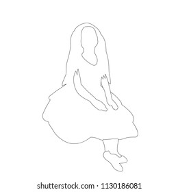 isolated, sketch, outline girl sitting